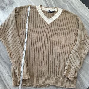 vintage Tan and cream v neck sweater size L mens sizing